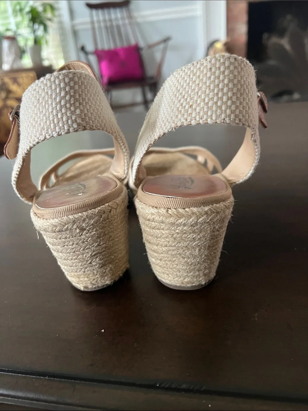 Lucky Brand Mindra boho cream Espadrille Wedge Brown Ankle Strap Size 10 NEW
